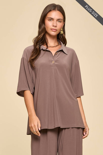 PLUS SIZE 2-Piece Blouse + Relaxed Pants Resort Wear Set: AQUA MINT / XL