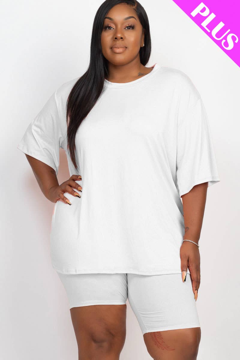 Plus Size Loose Fit Top & Bike Shorts Set: Red Alert / 2X