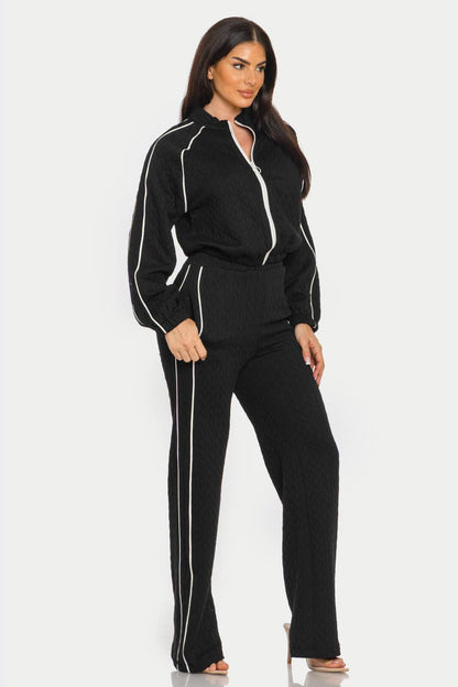 Pipping Stripes Front Zip Up Jacket And Pants Set : Cream / 1-2-2-1 (S-M-L-XL)