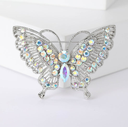 Encrusted Silver Mosaic Butterfly Brooch