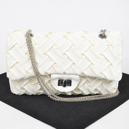 Pleated Satin Flap Shoulder Bag: Orange