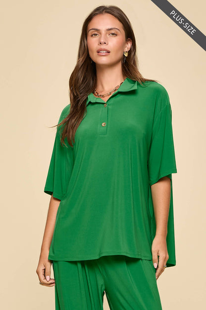 PLUS SIZE 2-Piece Blouse + Relaxed Pants Resort Wear Set: AQUA MINT / XL