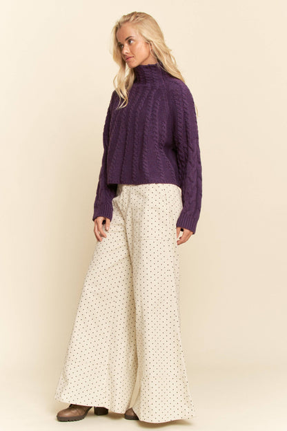 Plus - Washed Floral Print Wide-Leg Pants: NAVY DOT / 3XL
