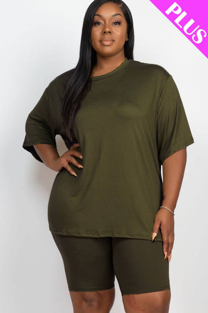 Plus Size Loose Fit Top & Bike Shorts Set: Red Alert / 3X