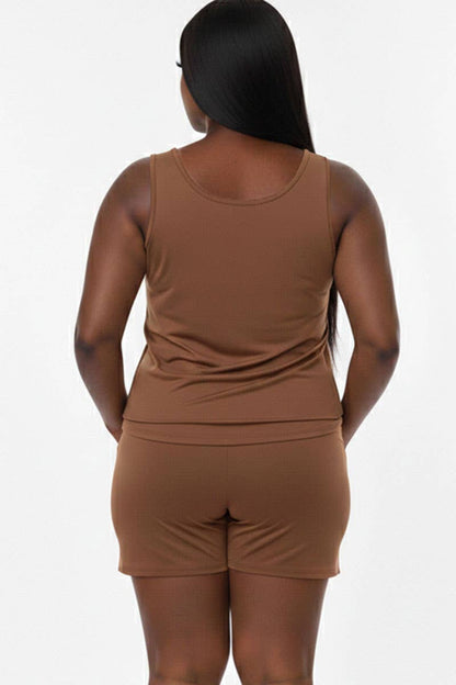 Plus Comfy Tank Top & Shorts Set: Tomato Cream / 3X