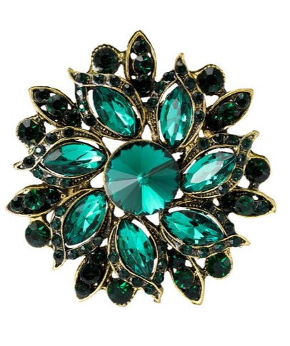 Encrusted Emerald Gold Round Brooch