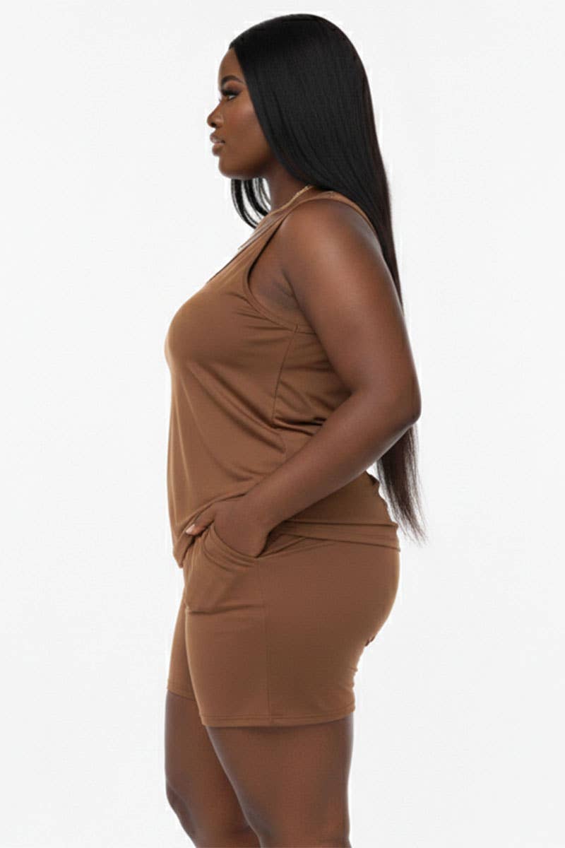 Plus Comfy Tank Top & Shorts Set: Tomato Cream / 3X