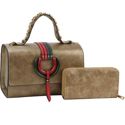 Top Handle handBag 2pcs set wallet: BLACK