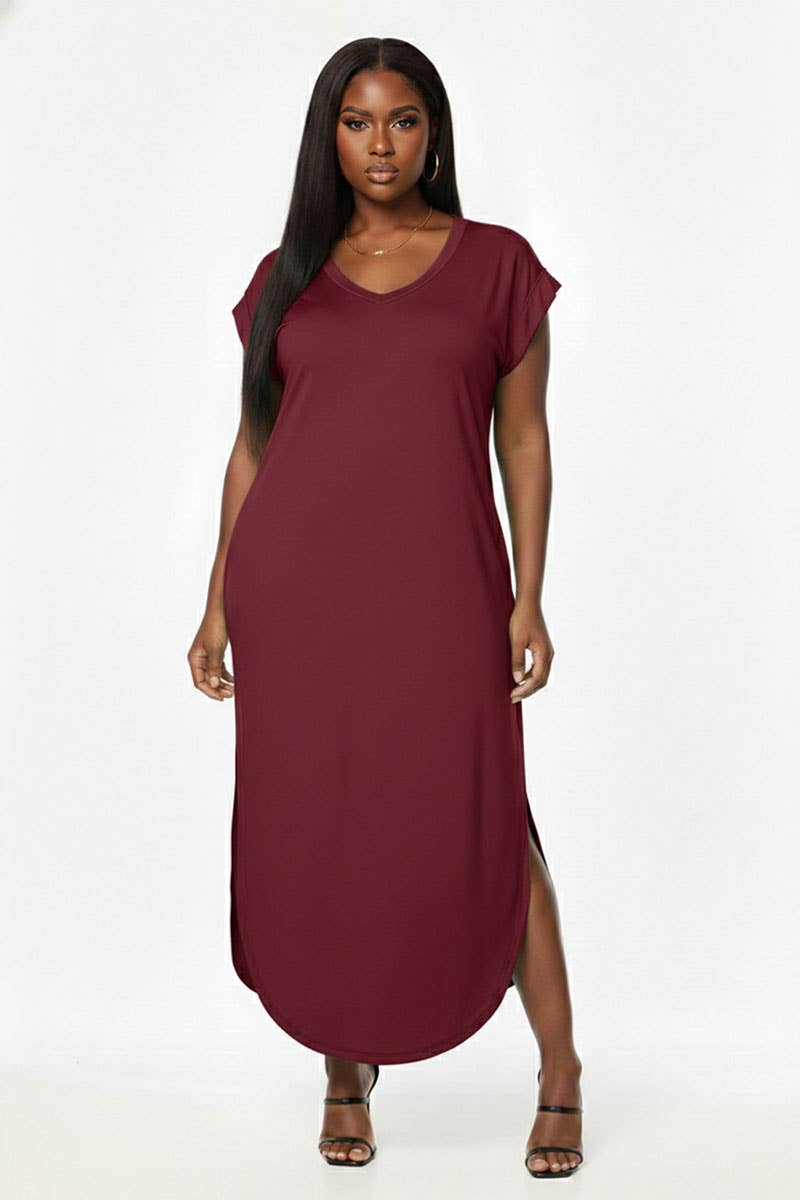 Plus Size Hidden Pocket Batwing Sleeve V Neck Long Dress: MANGO / 2X