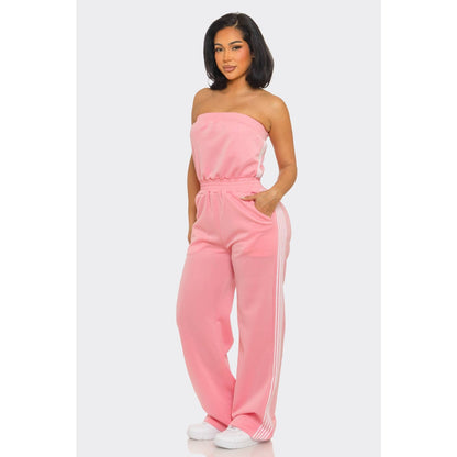 Side Stripe Jumpsuit: GREEN / S-M-L(2-2-2)
