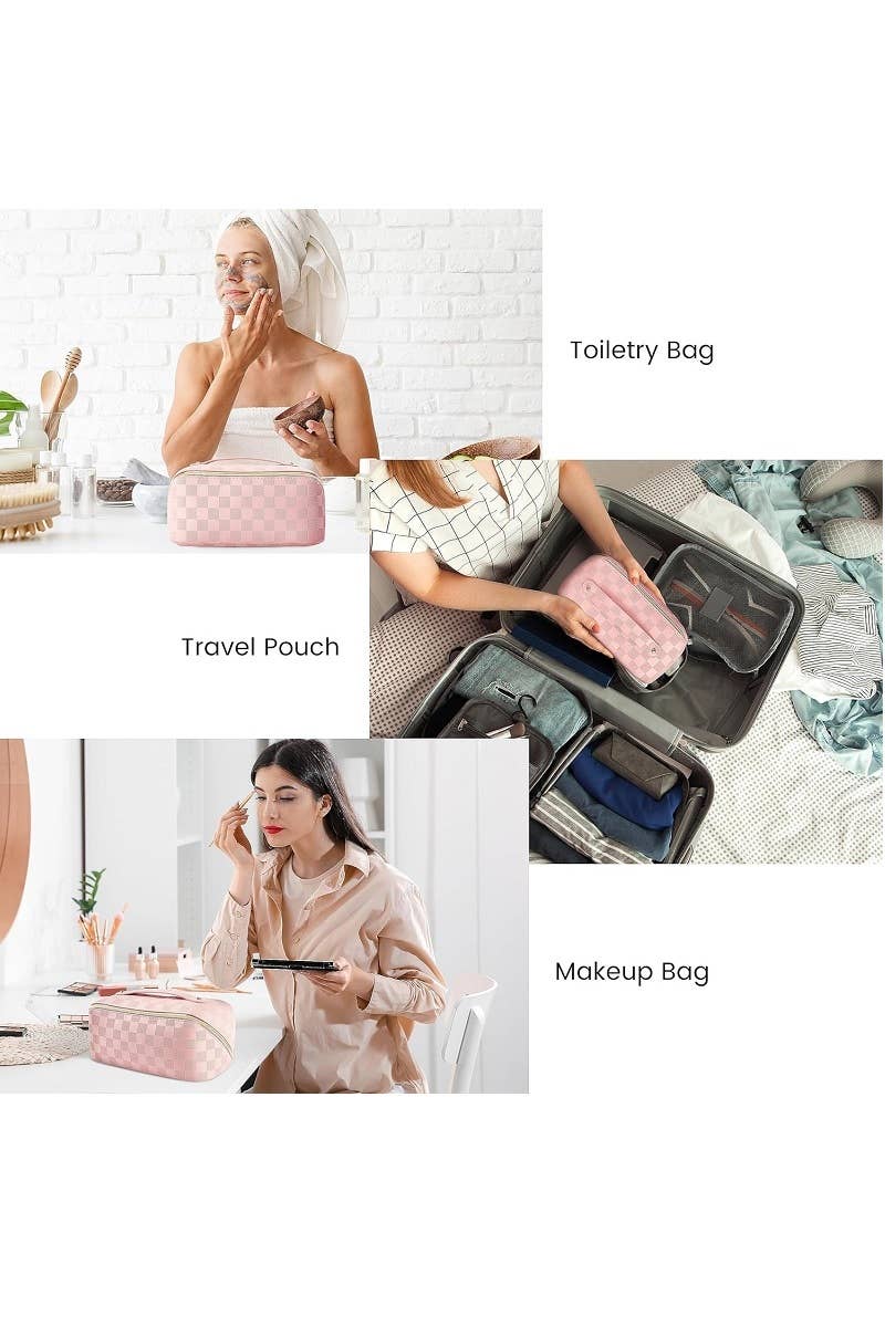 ,,,,_...._ VEGAN LEATHER MAKEUP BAG SOLID BAG: BROWN-172928 / OS