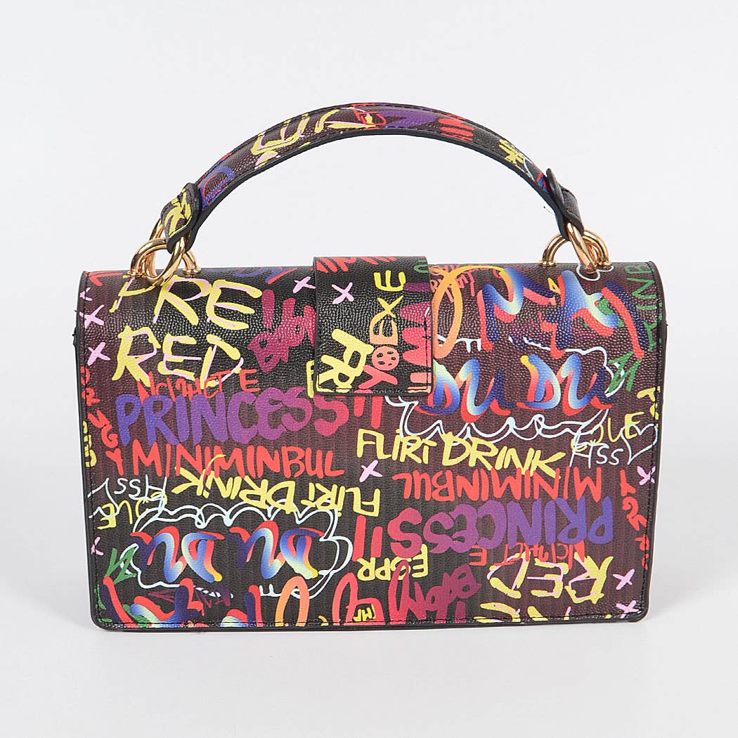 Graffiti Top Handle Clutch: Multicolor