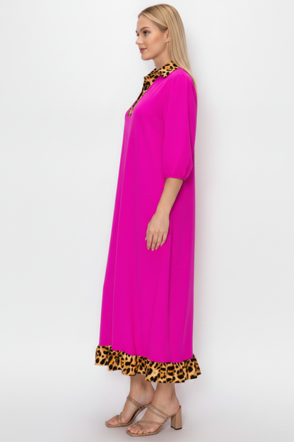 PLUS SIZE RUFFLED HEM AND ASYMMETRICAL DETAIL MIDI DRESS: Plus Size / Pink / 1XL
