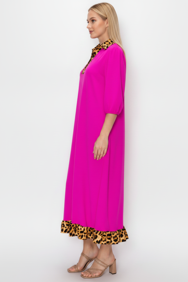 PLUS SIZE RUFFLED HEM AND ASYMMETRICAL DETAIL MIDI DRESS: Plus Size / Pink / 3XL