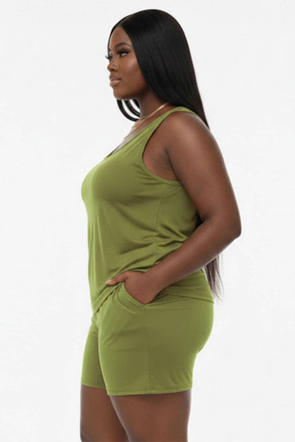Plus Comfy Tank Top & Shorts Set: Tomato Cream / 3X