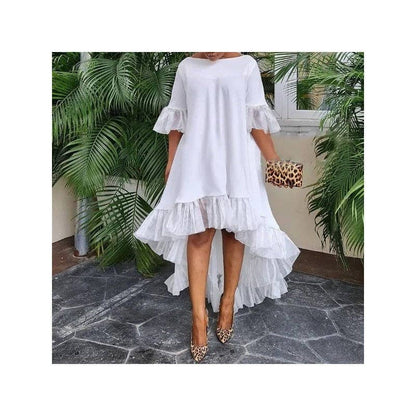 Irregular Hem Solid Color Patchwork Dress: LIME / XL