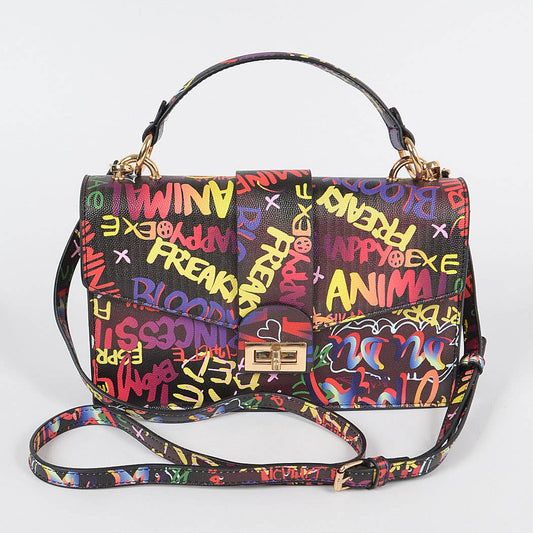Graffiti Top Handle Clutch: Multicolor