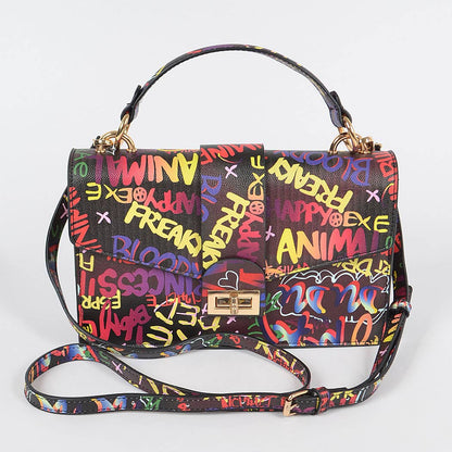 Graffiti Top Handle Clutch: Black