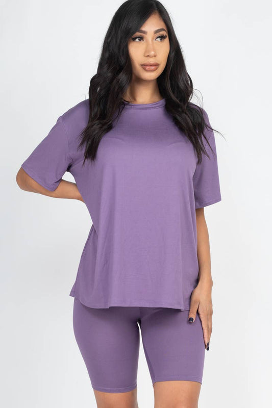 Loose Fit Top & Bike Shorts Set: GRAPE / M
