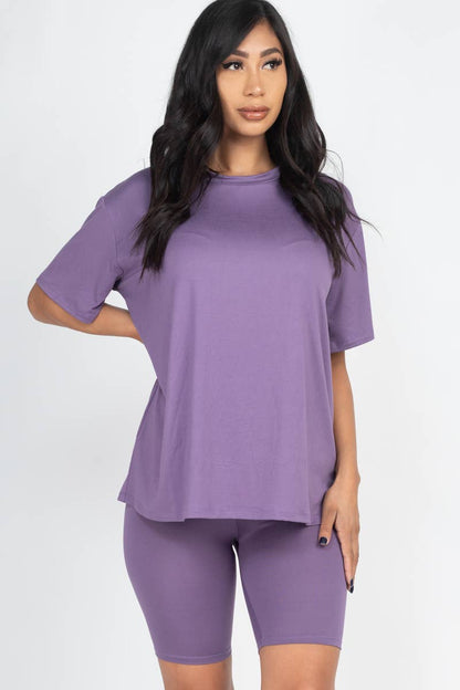 Loose Fit Top & Bike Shorts Set: GRAPE / S