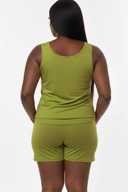 Plus Comfy Tank Top & Shorts Set: Tomato Cream / 3X