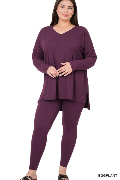 Plus Microfiber Loungewear Set - Zenana: +BROWN-170584 / 2X