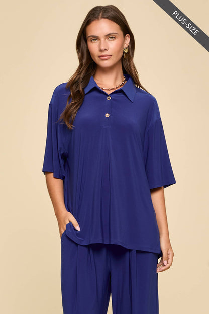PLUS SIZE 2-Piece Blouse + Relaxed Pants Resort Wear Set: AQUA MINT / XL