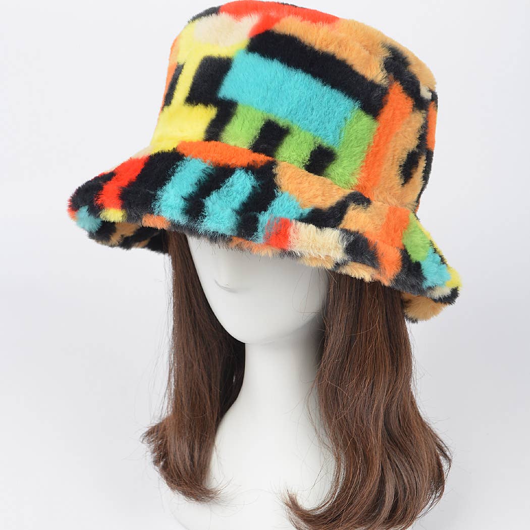 Multi Color Fur Bucket Hat: Multicolor