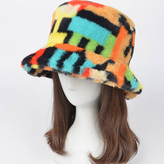 Multi Color Fur Bucket Hat: Multicolor