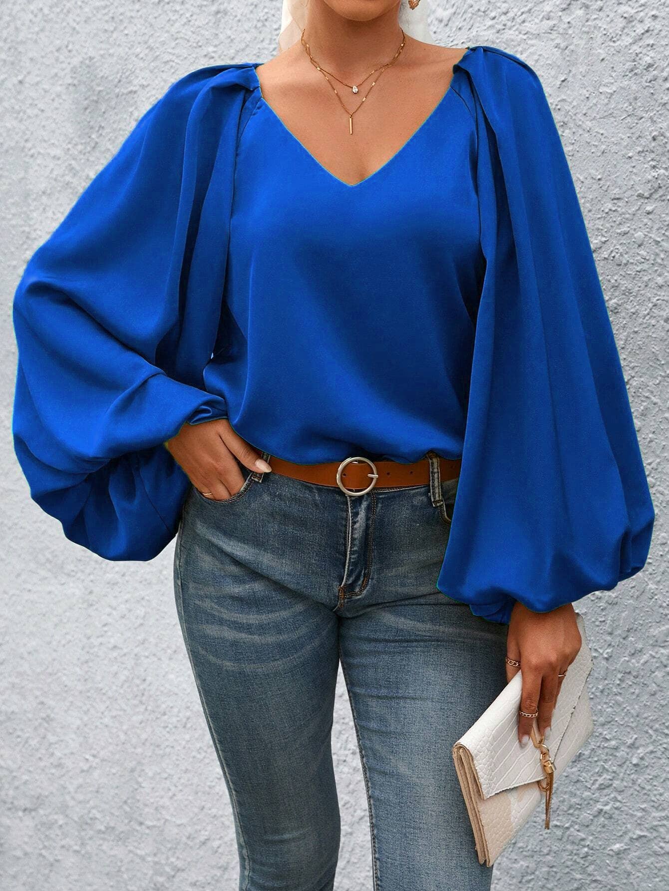Lantern Sleeve Blouse: Orange / XL