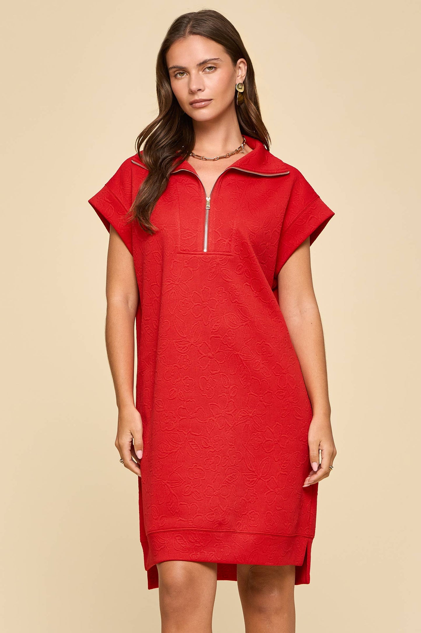 Half-Zip Jacquard Dress w/ Pockets: EMERALD POP / S