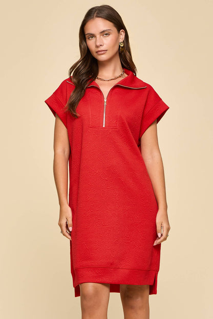 Half-Zip Jacquard Dress w/ Pockets: OFF WHITE / L