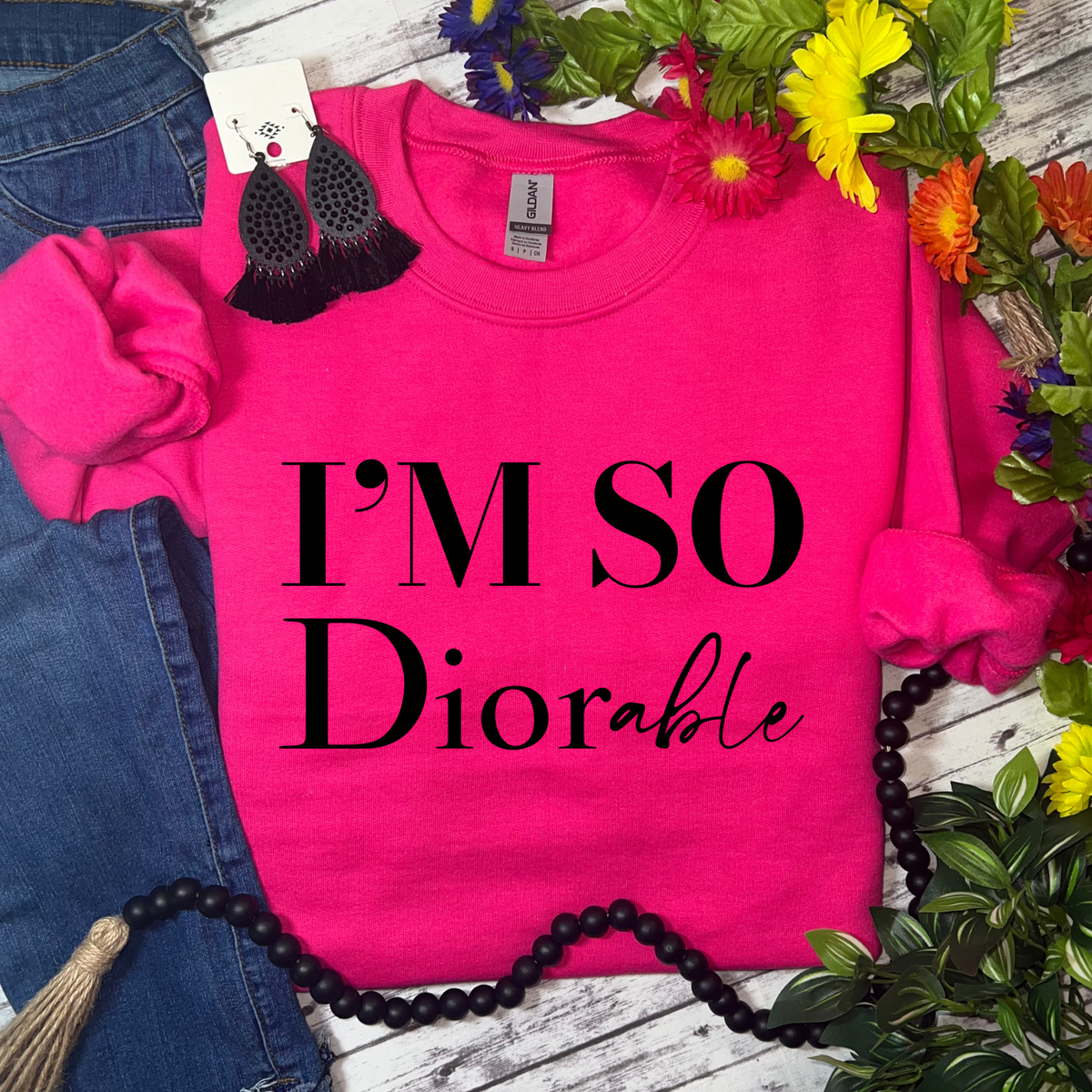 I’m So Diorable Graphic Sweatshirt   : Glidan Hot Pink / 2XL