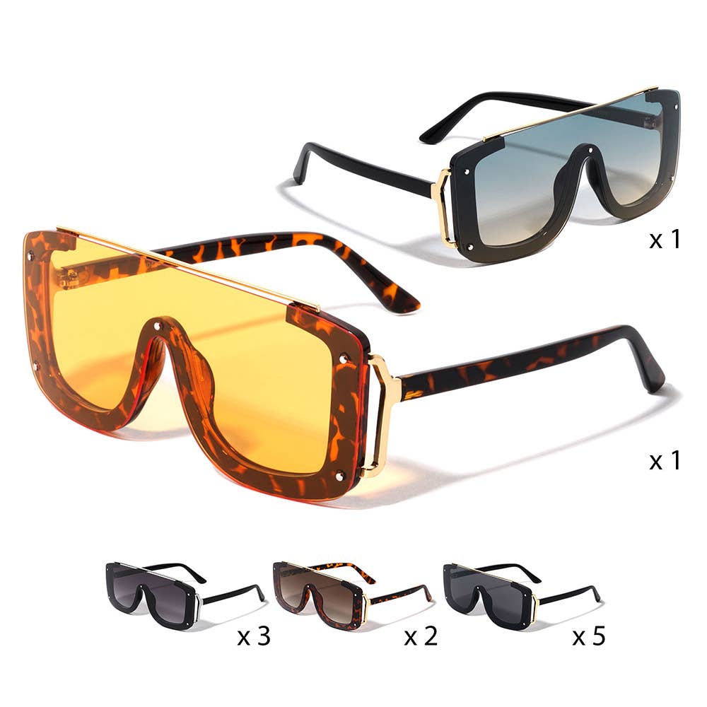 12PCS - Tinted Lens Retro Aviator Sunglasses