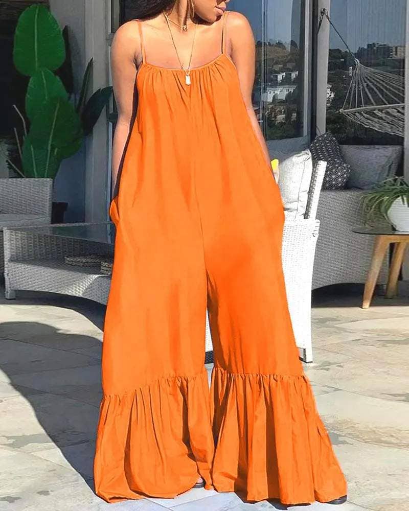Sleeveless ruched pocket design bootcut jumpsuit: GREEN / 1-1-1-1 / S-M-L-XL