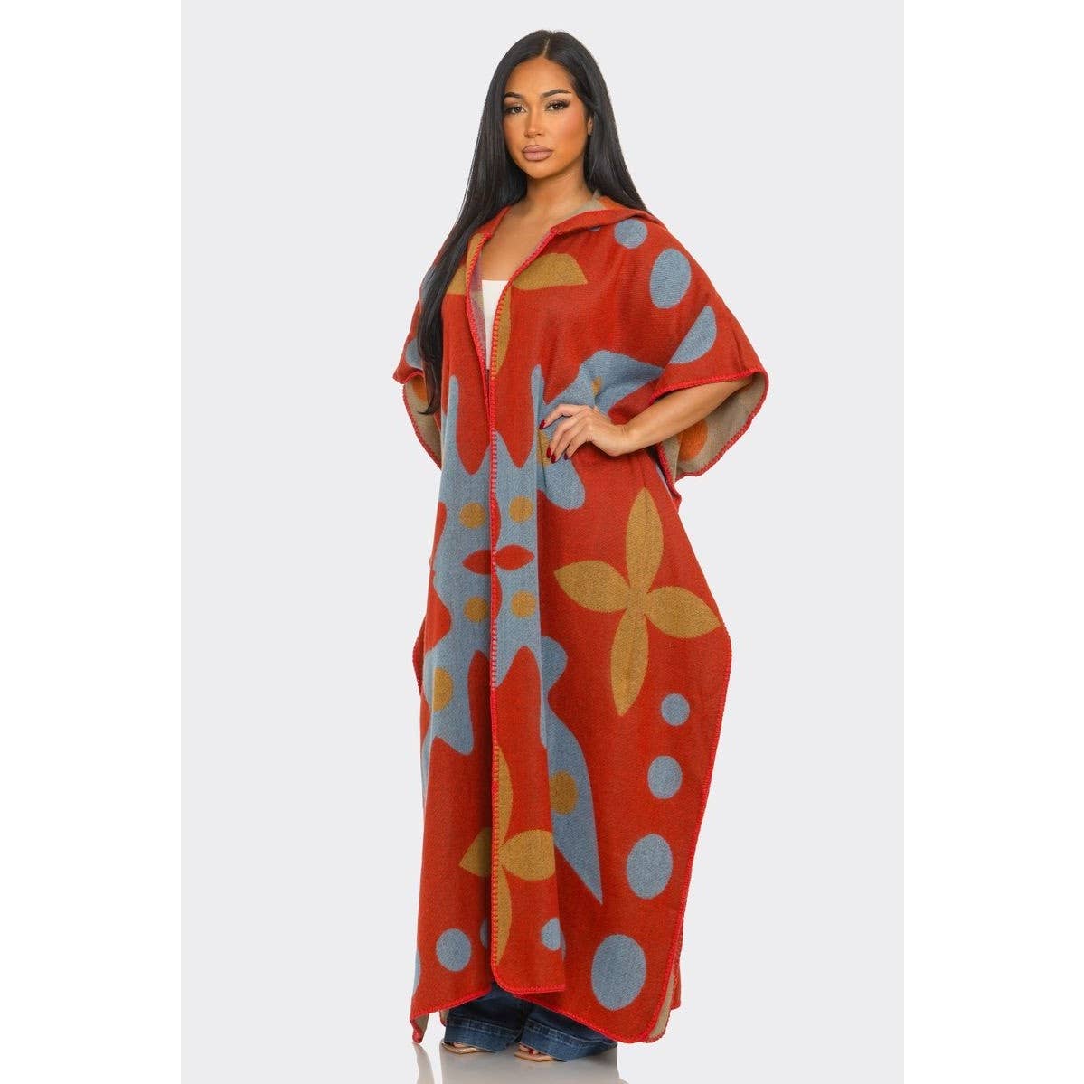 Hooded Open Cardigan Poncho: MULTI / ONE SIZE(6)