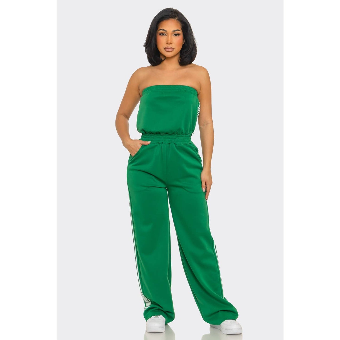 Side Stripe Jumpsuit: MOCHA / S-M-L(2-2-2)