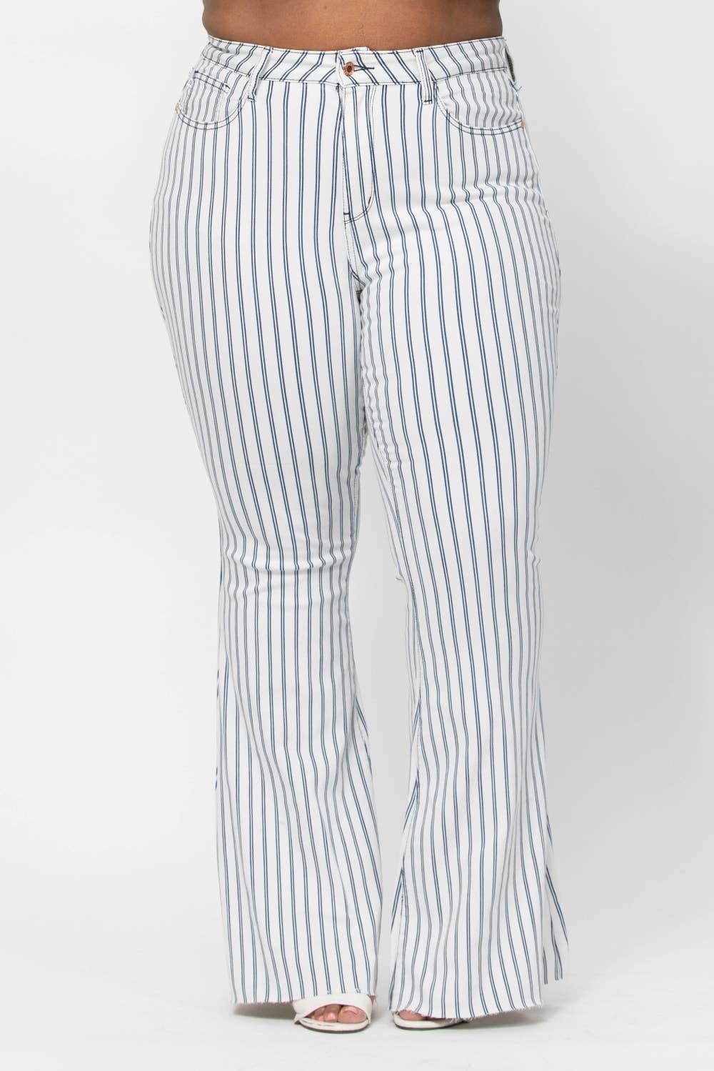 HI-WAIST SUPER FLARE WHITE PIN STRIPE - PLUS: WHT / 18W