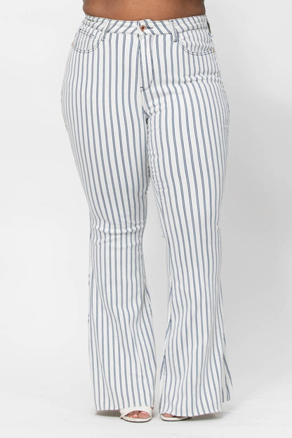 HI-WAIST SUPER FLARE WHITE PIN STRIPE - PLUS: WHT / 24W