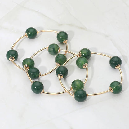 3PCS - Round Ball Wire Beaded Stretch Multi Layered Bracelets: Beige,Gold