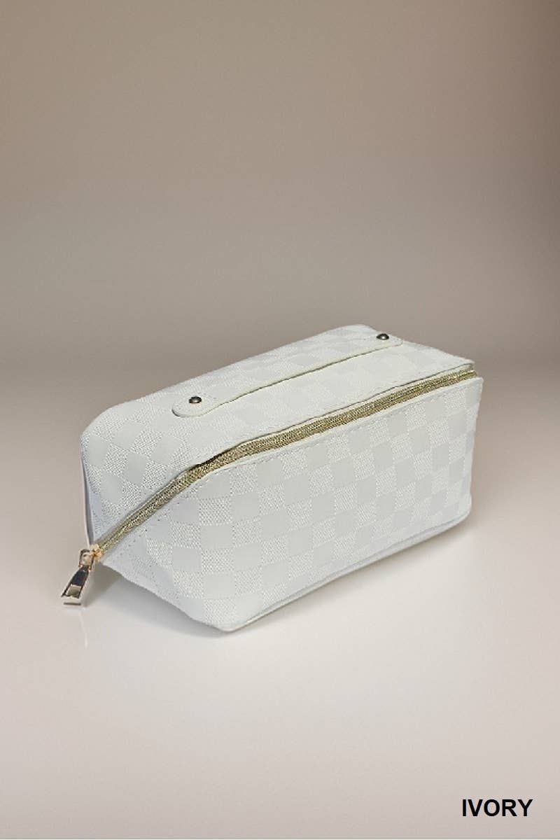 ,,,,_...._ VEGAN LEATHER MAKEUP BAG SOLID BAG: BROWN-172928 / OS