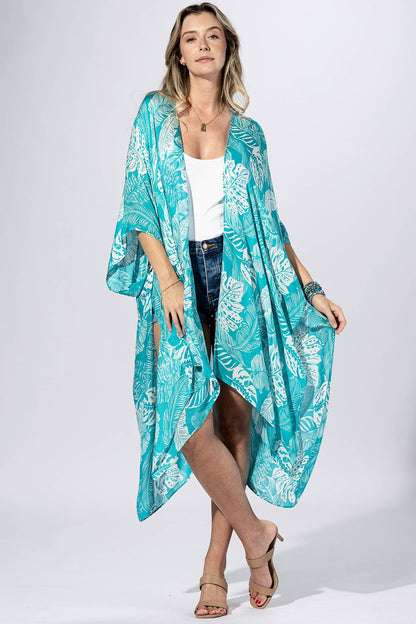 Aqua Palm-Leaf Kimono: AQUAMARINE / 2 / One Size