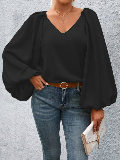 Lantern Sleeve Blouse: Orange / XL