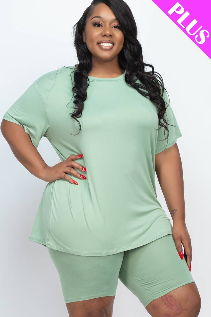 Plus Size Loose Fit Top & Bike Shorts Set: Red Alert / 2X