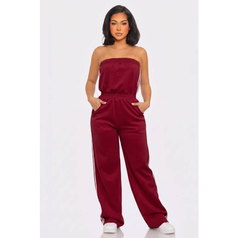 Side Stripe Jumpsuit: MOCHA / S-M-L(2-2-2)