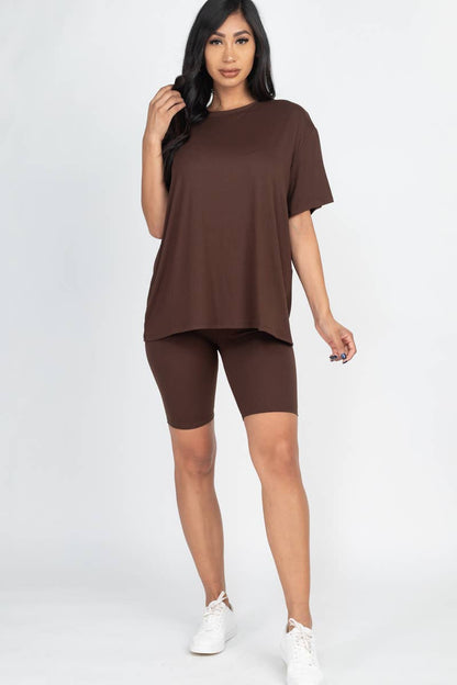 Loose Fit Top & Bike Shorts Set: Tomato Cream / S