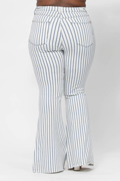 HI-WAIST SUPER FLARE WHITE PIN STRIPE - PLUS: WHT / 18W