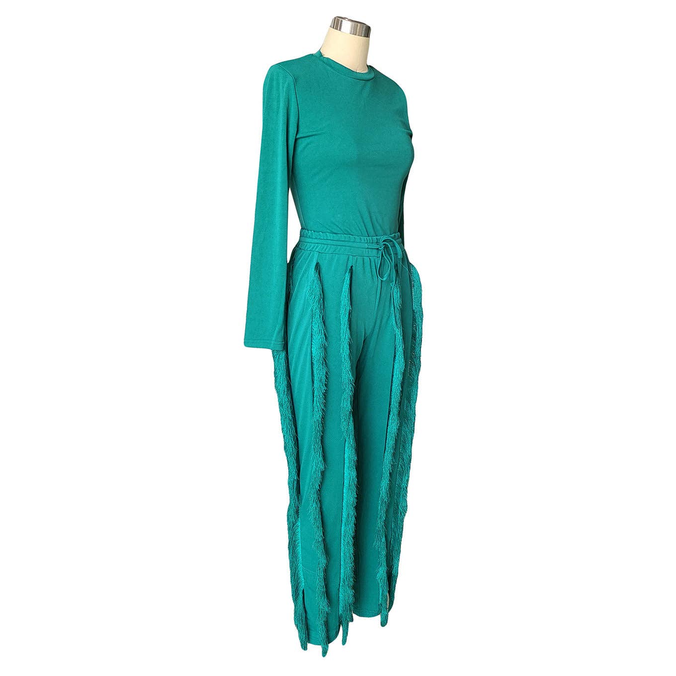MB FASHION Long-Sleeve Fringe Top and Pants Set 223LY: ORANGE / M