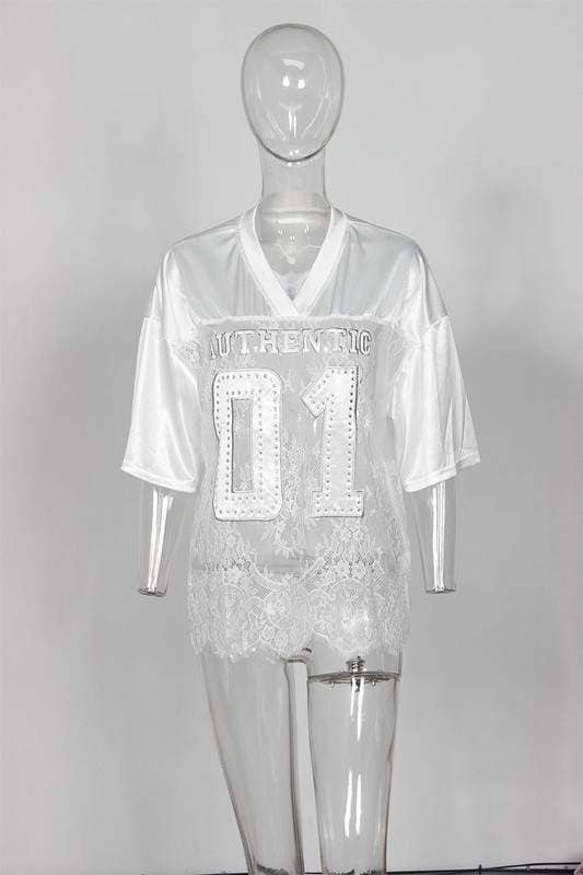 Rhinestone lace patchwork jersey: BLACK / 1-2-2-1 / S-M-L-XL