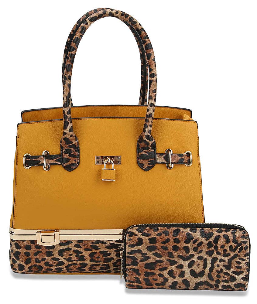 Metal Frame Tote Handbag Set: LH049-1W-1-BR